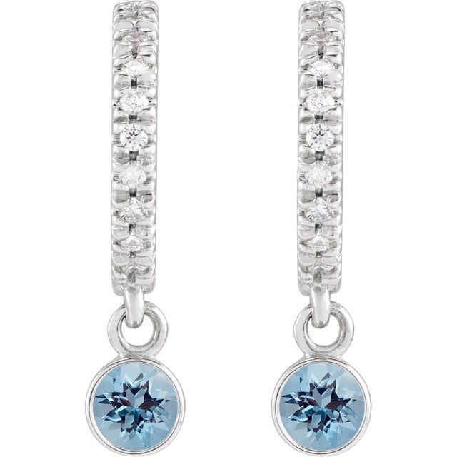 14K White Natural Aquamarine & .08 Natural Diamond Hoop Earrings