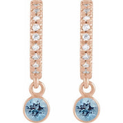 14K Rose Natural Aquamarine & .08 Natural Diamond Hoop Earrings