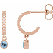 14K Rose Natural Aquamarine & .08 Natural Diamond Hoop Earrings