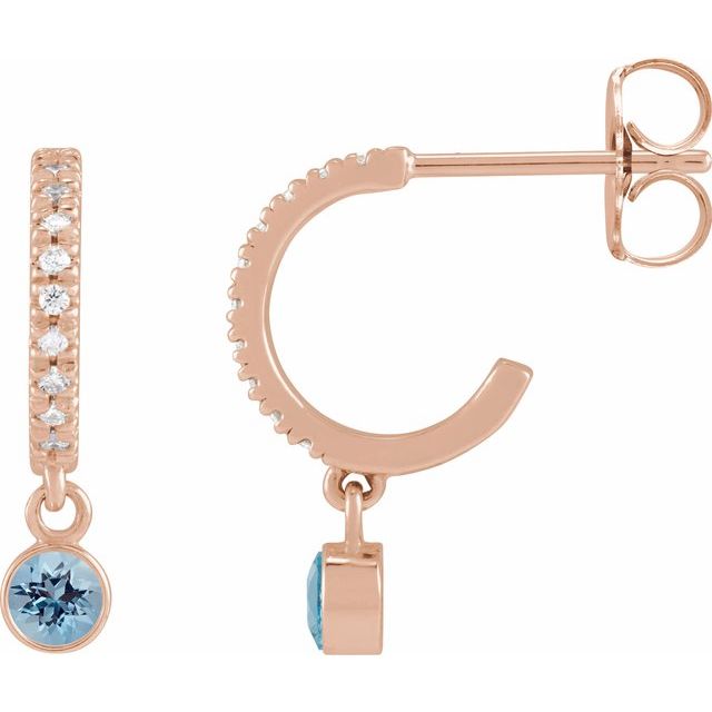 14K Rose Natural Aquamarine & .08 Natural Diamond Hoop Earrings
