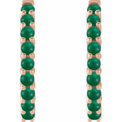 14K Rose Natural Emerald Cabochon 20 mm Huggie Hoop Earrings