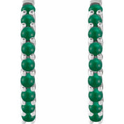 Platinum Natural Emerald Cabochon 20 mm Huggie Hoop Earrings