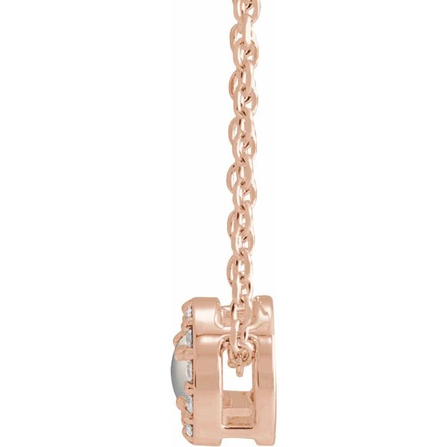14K Rose Cabochon Natural Rainbow Moonstone & .06 CTW Natural Diamond Halo-Style 16-18" Necklace