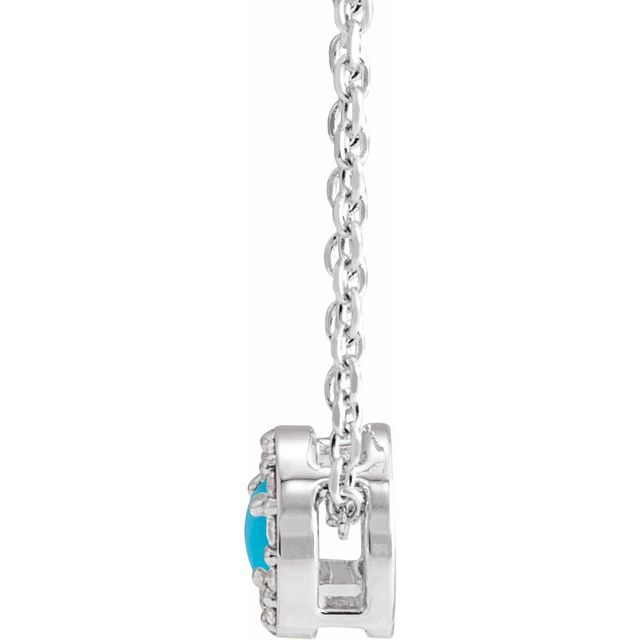 Sterling Silver Cabochon Natural Turquoise & .05 CTW Natural Diamond Halo-Style 16-18" Necklace