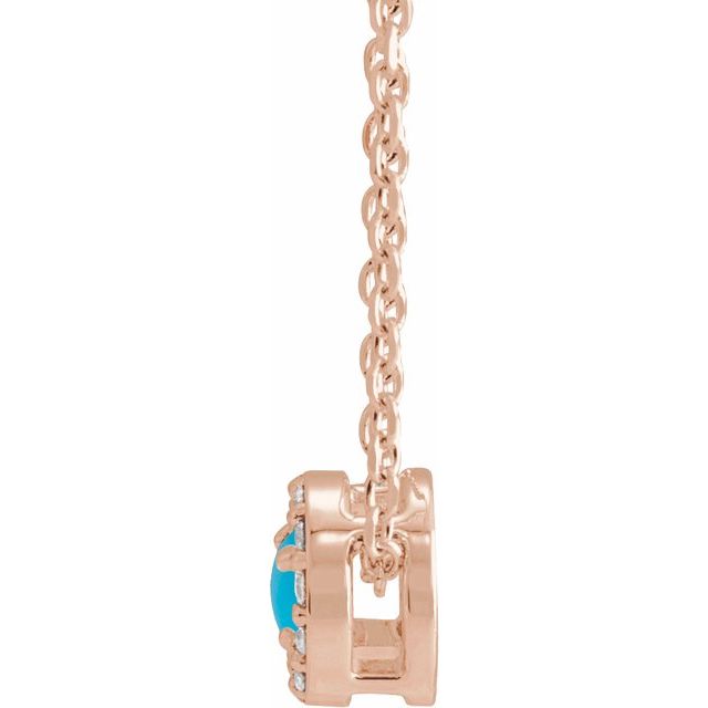 14K Rose Cabochon Natural Turquoise & .05 CTW Natural Diamond Halo-Style 16-18" Necklace