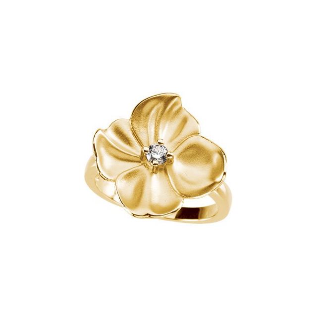 14K Yellow 1/10 CT Natural Diamond Flower Ring
