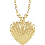 14K Yellow Ribbed Heart 16-18" Necklace