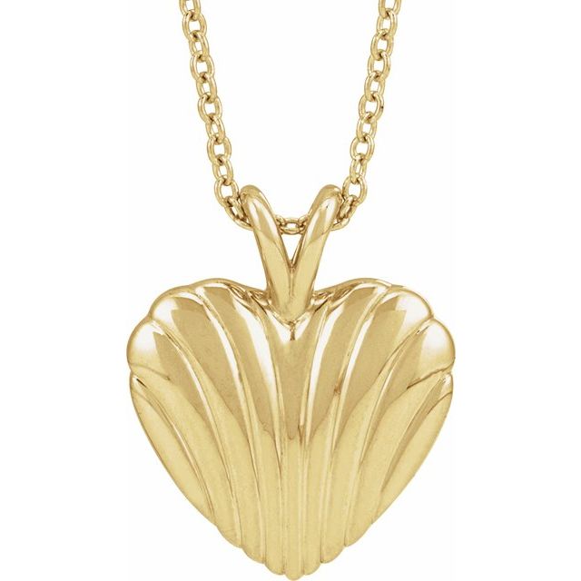 14K Yellow Ribbed Heart 16-18" Necklace