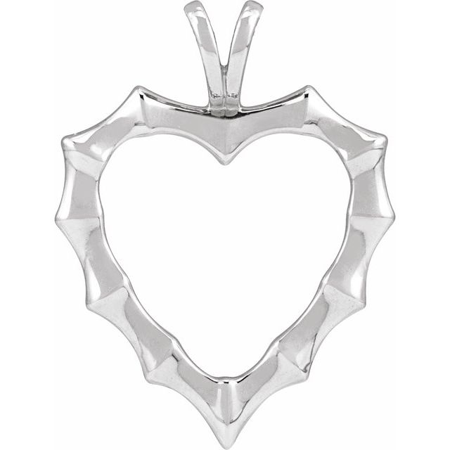 14K White Bamboo Heart Pendant