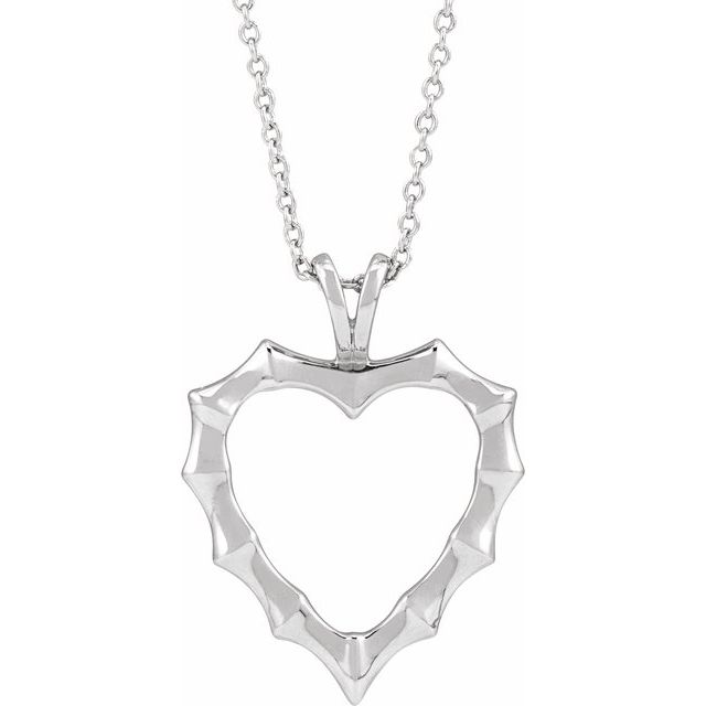 Sterling Silver Bamboo Heart 16-18" Necklace