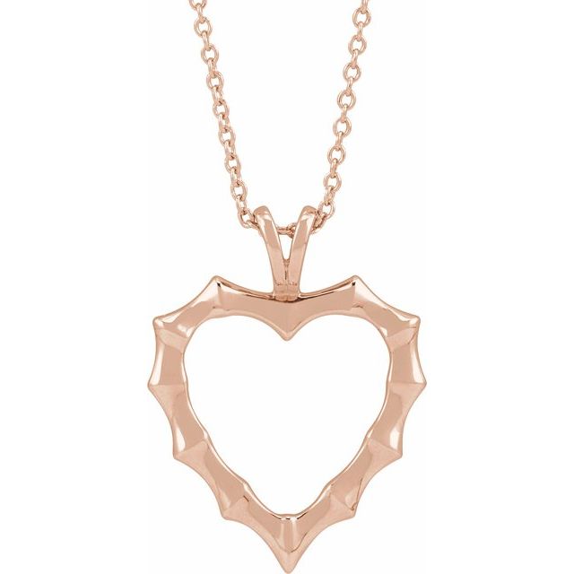 14K Rose Bamboo Heart 16-18" Necklace