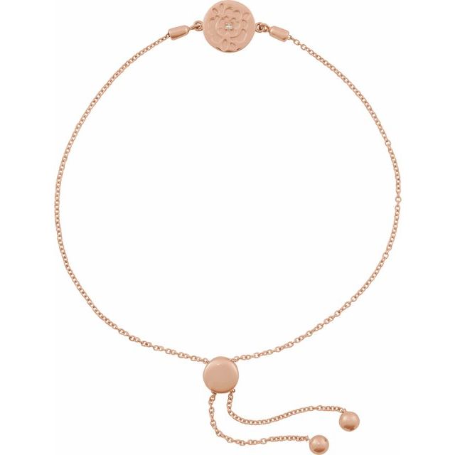 14K Rose .0075 CT Natural Diamond Rose Bolo 9 1/2" Bracelet