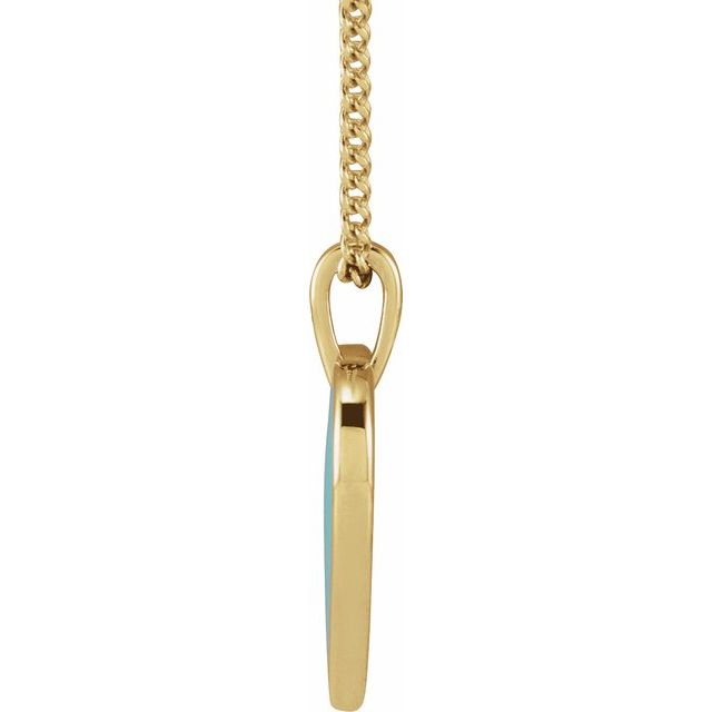 14K Yellow Light Turquoise Enamel Heart 18" Necklace