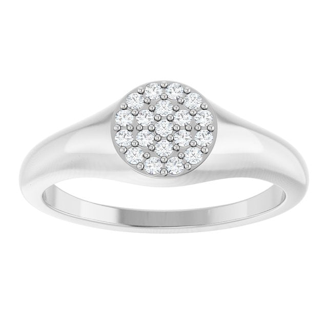 14K White 1/8 CTW Natural Diamond Pave Signet Ring