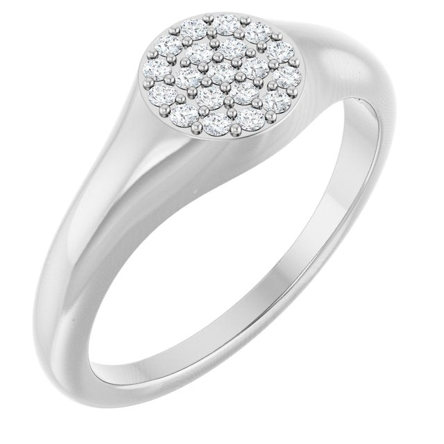 Sterling Silver 1/8 CTW Natural Diamond Pave Signet Ring