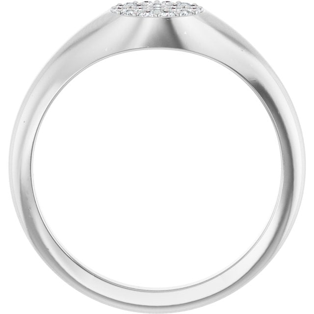 14K White 1/8 CTW Natural Diamond Pave Signet Ring