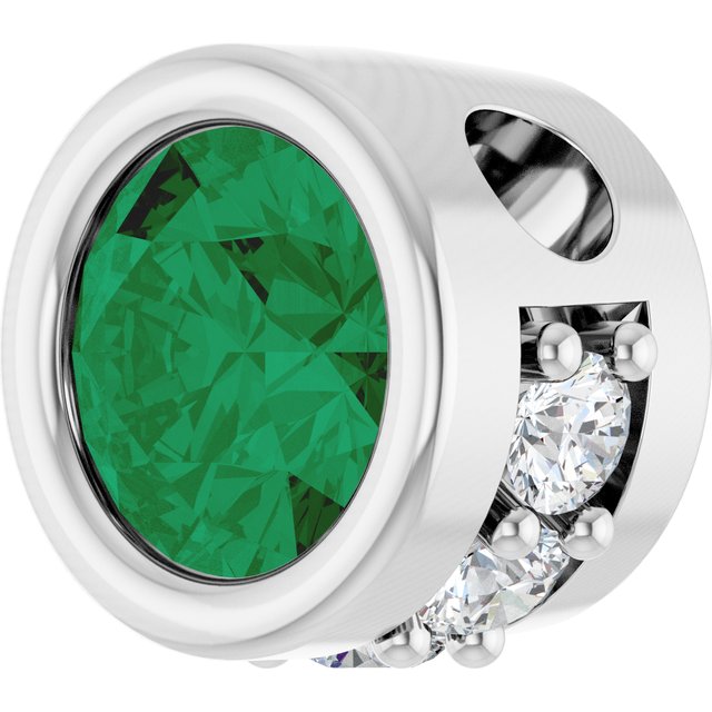 Sterling Silver Natural Emerald & .07 CTW Natural Diamond Pendant
