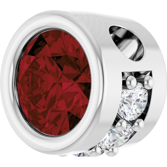 14K White Natural Mozambique Garnet & .07 CTW Natural Diamond Pendant