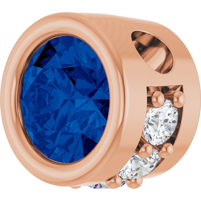 14K Rose Natural Blue Sapphire & .07 CTW Natural Diamond Pendant