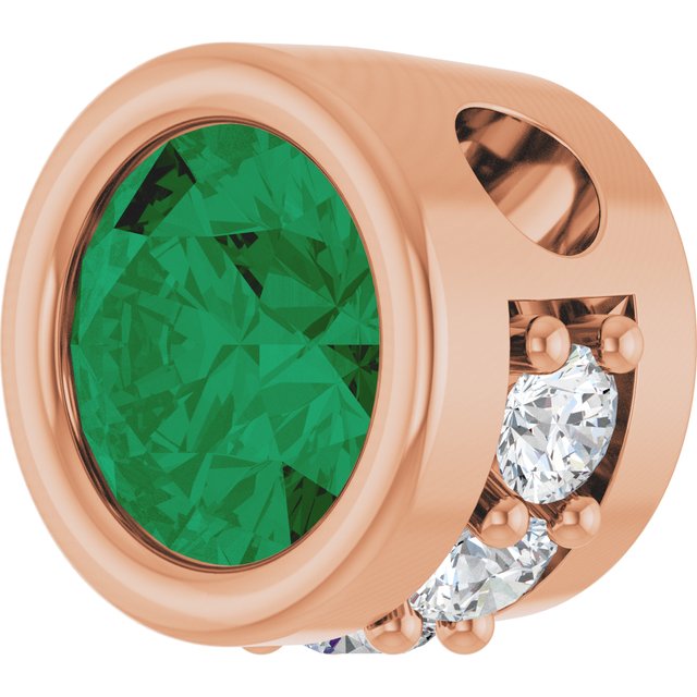14K Rose Natural Emerald & .07 CTW Natural Diamond Pendant