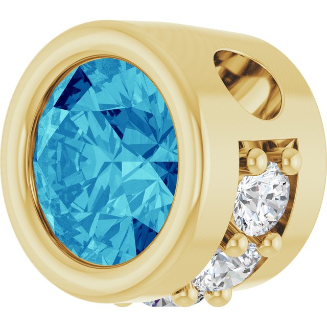 14K Yellow Natural Blue Zircon & .07 CTW Natural Diamond Pendant