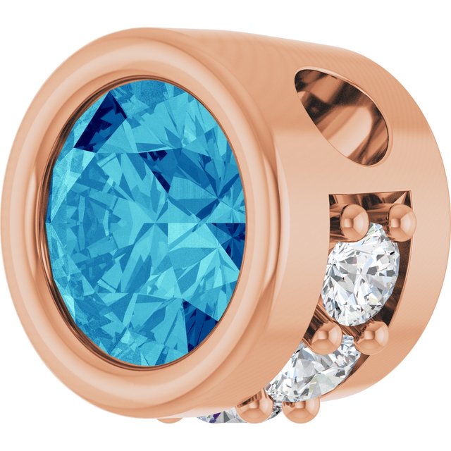14K Rose Natural Blue Zircon & .07 CTW Natural Diamond Pendant