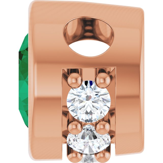 14K Rose Lab-Grown Emerald & .07 CTW Natural Diamond Pendant