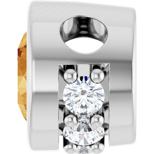 14K White Natural Citrine & .07 CTW Natural Diamond Pendant