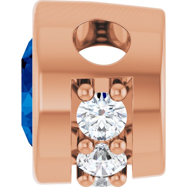 14K Rose Natural Blue Sapphire & .07 CTW Natural Diamond Pendant