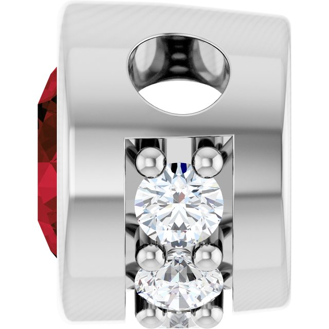 14K White Natural Mozambique Garnet & .07 CTW Natural Diamond Pendant