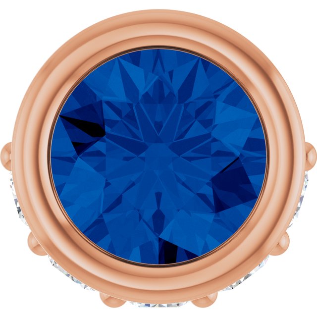 14K Rose Lab-Grown Blue Sapphire & .07 CTW Natural Diamond Pendant