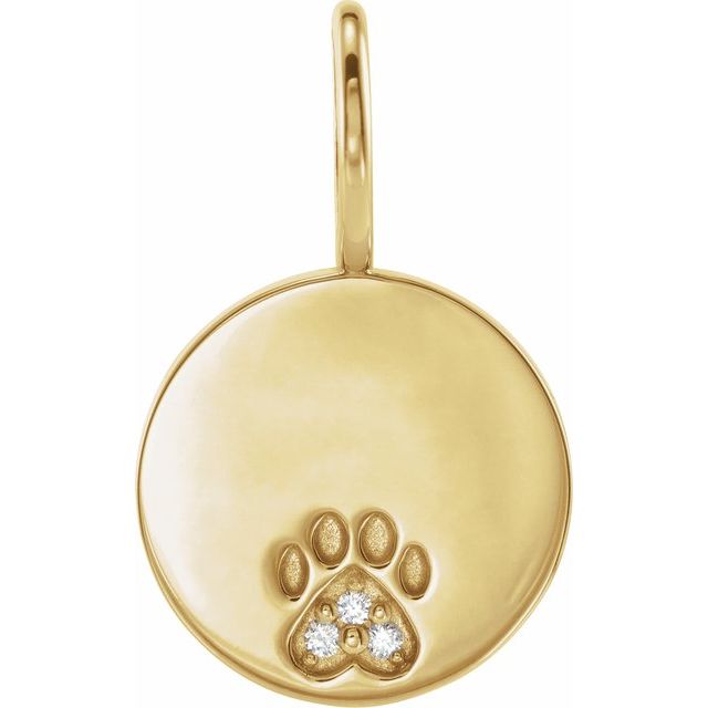14K Yellow .01 CTW Natural Diamond Engravable Paw Print Pendant