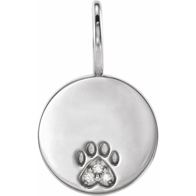 Platinum .01 CTW Natural Diamond Engravable Paw Print Pendant