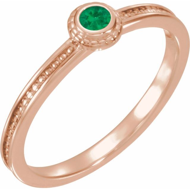 14K Rose Lab-Grown Emerald Family Stackable Ring - Elegant and Eco-Friendly Design