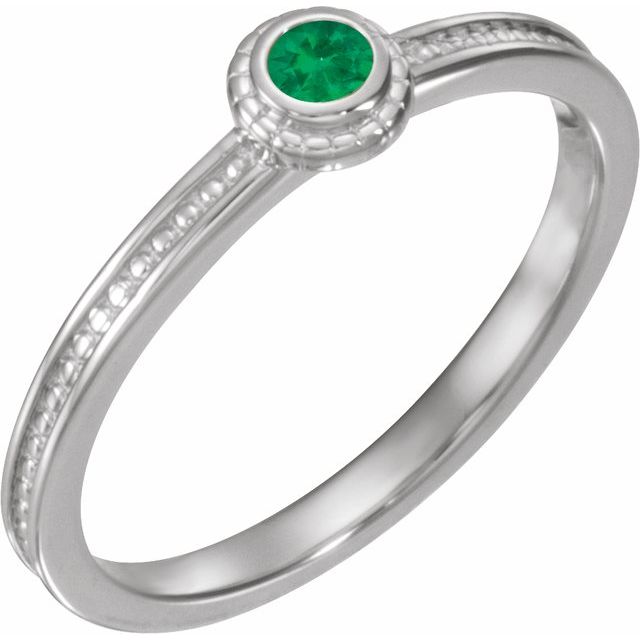 Sterling Silver Lab-Grown Emerald Family Stackable Ring - Part 71519:6055:P