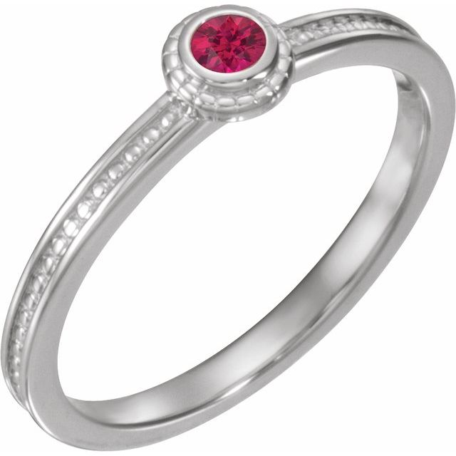 14K White Lab-Grown Ruby Family Stackable Ring - Stylish and Elegant Design