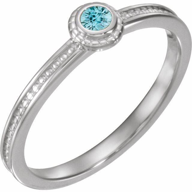 Sterling Silver Natural Blue Zircon Family Stackable Ring