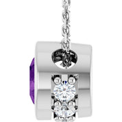 14K White Natural Amethyst & .07 CTW Natural Diamond 18" Necklace