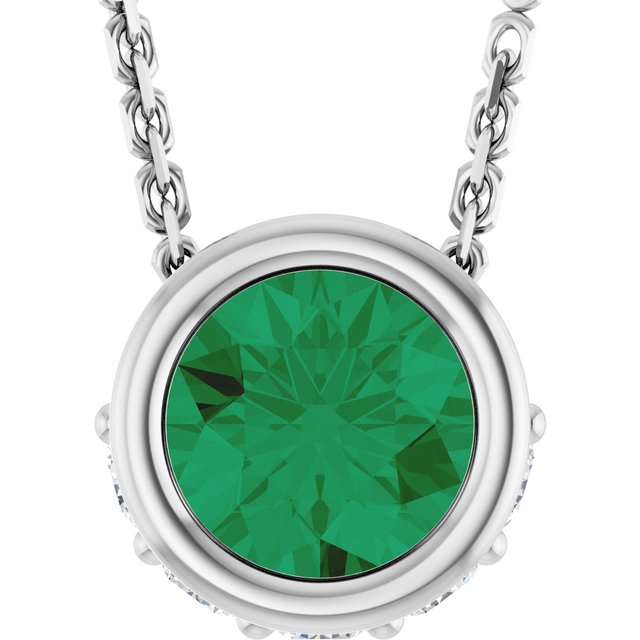 14K White Lab-Grown Emerald & .07 CTW Natural Diamond 18" Necklace