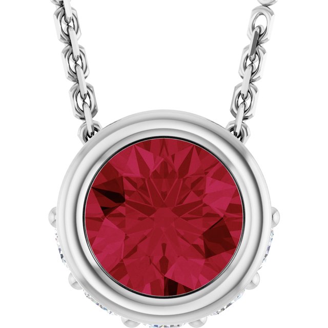 14K White Natural Ruby & .07 CTW Natural Diamond 18" Necklace