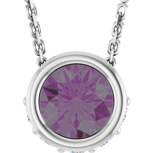 14K White Lab-Grown Alexandrite & .07 CTW Natural Diamond 18" Necklace