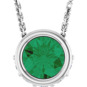 14K White Natural Emerald & .07 CTW Natural Diamond 18" Necklace