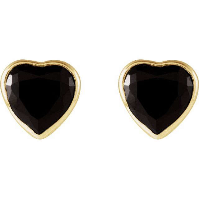 14K Yellow Natural Black Onyx Stud Earrings