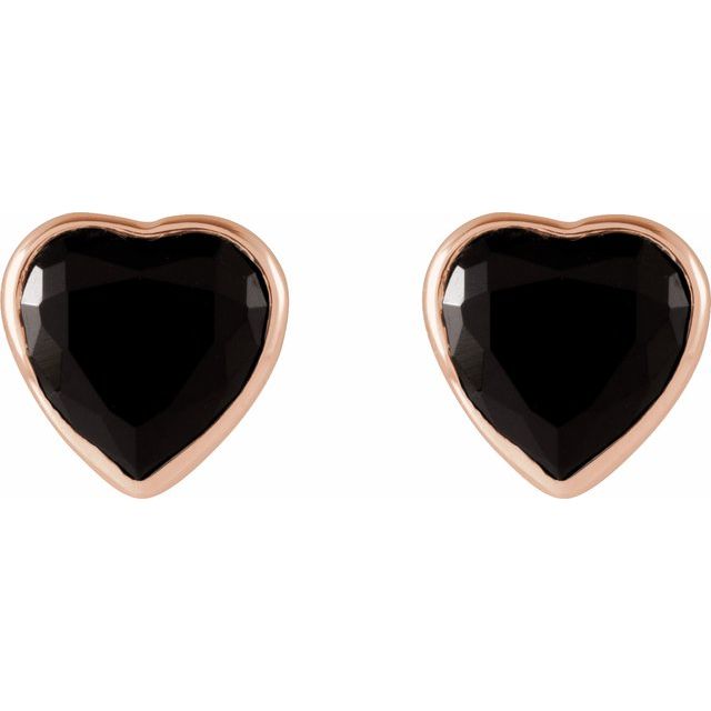 14K Rose Natural Black Onyx Stud Earrings