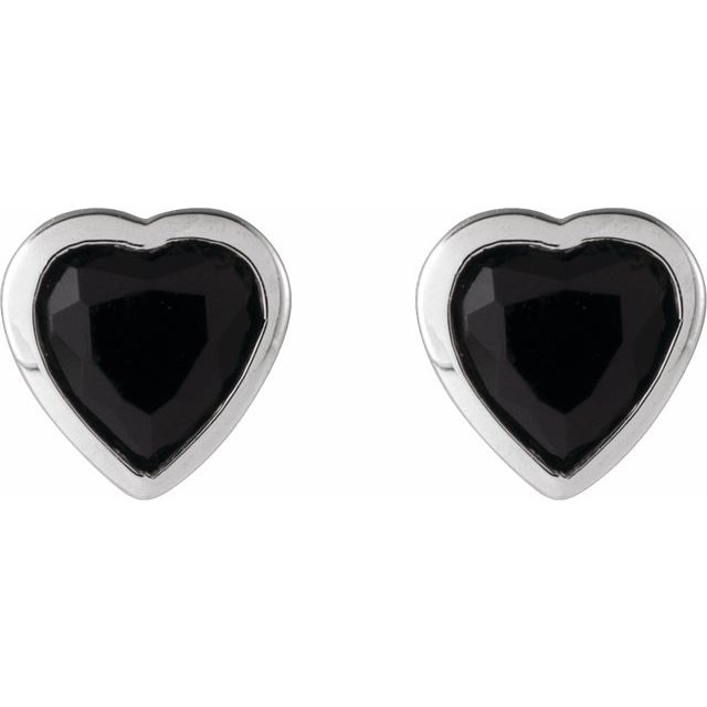 Platinum Natural Black Onyx Stud Earrings