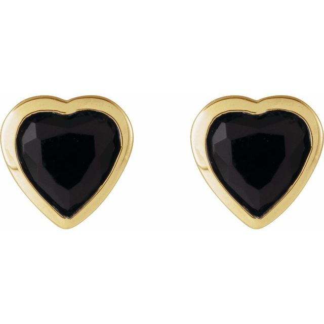 14K Yellow Natural Black Onyx Stud Earrings