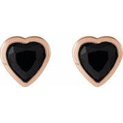 14K Rose Natural Black Onyx Stud Earrings