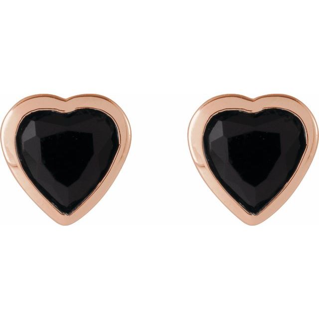 14K Rose Natural Black Onyx Stud Earrings