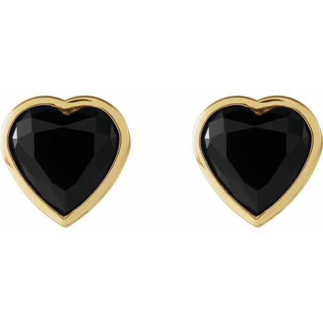 14K Yellow Natural Black Onyx Stud Earrings