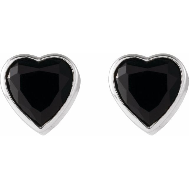 14K White Natural Black Onyx Stud Earrings